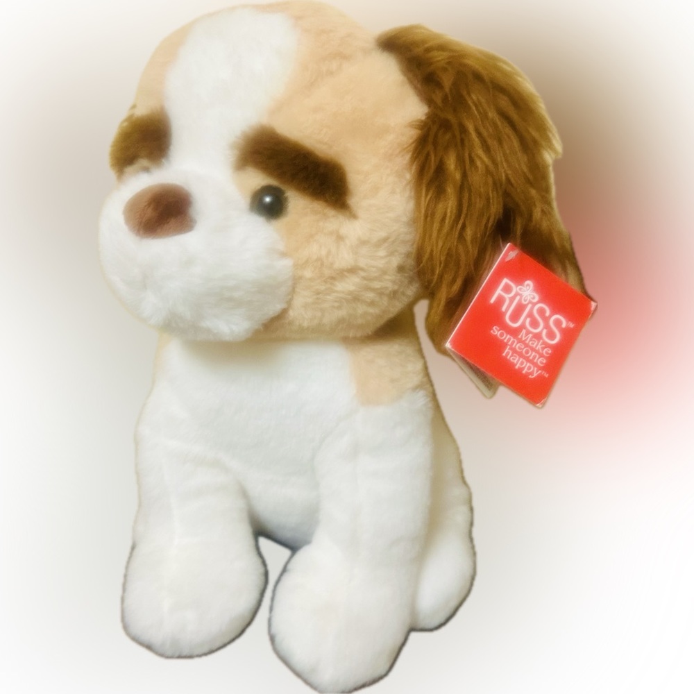 NWT Russ Plush Dog Toy - 14” White and Tan (Make Someone Happy )
